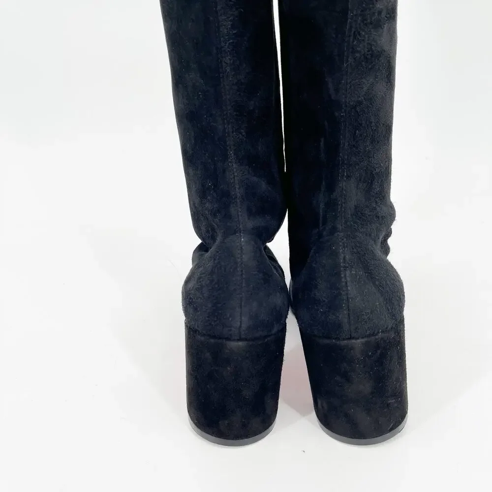 Christian Louboutin Stretchadoxa Black Over the Knee Block Heel Boots EU 37